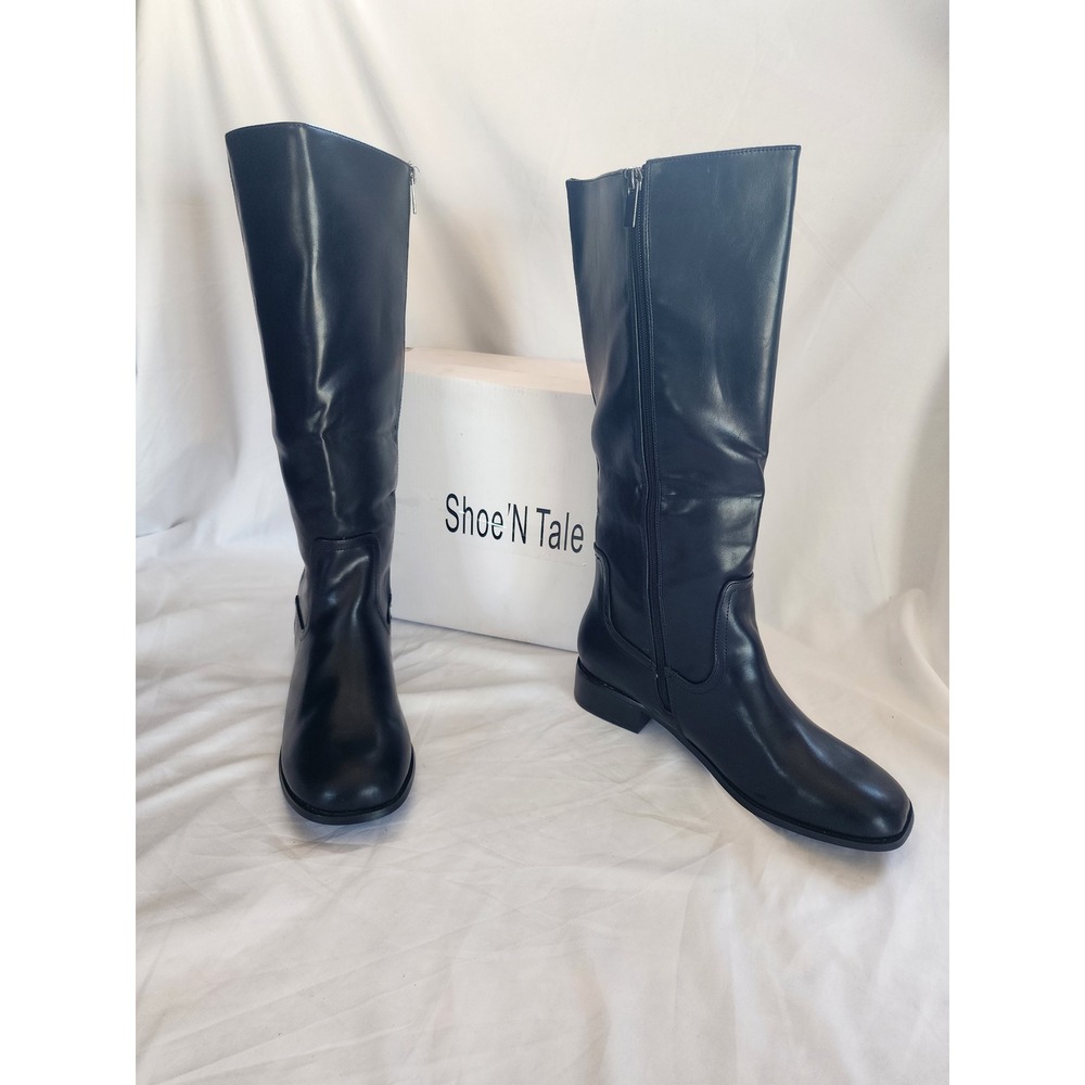 Shoe'N Tale Black Knee High Boots Vegan Leather Tall Riding Boots Womens Size 10